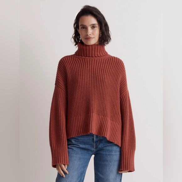 Madewell Wide Rib Turtleneck Sweater in Antique Rose Women's XS - Picture 1 of 7